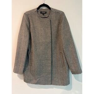 COFFEESHOP Womens Chevron Pattern Collarless Coat Jacket Size L Wool Blend